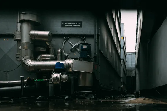 Commercial heating system with furnace equipment and ventilation ducts