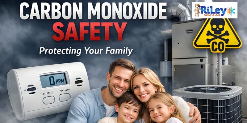 HVAC technician inspecting a furnace for carbon monoxide safety in a residential home