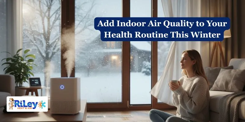 Cozy winter home interior with air purifier and humidifier improving indoor air quality and ventilation