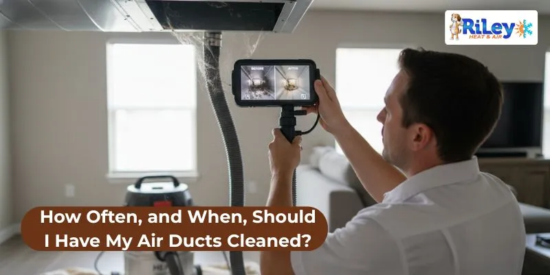 HVAC technician cleaning air ducts with professional equipment to improve indoor air quality