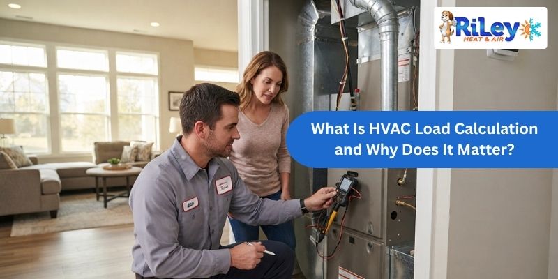 HVAC technician assessing home heating and cooling requirements for an HVAC load calculation